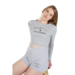 Women's Rainbow Masthead Long Sleeve Top -Playboy Clothing PlayboyWomen sRainbowMastheadLongSleeveTop Heather Grey 06 a2bd5c9a 303d 4962 b43f ebb0012cf6d2