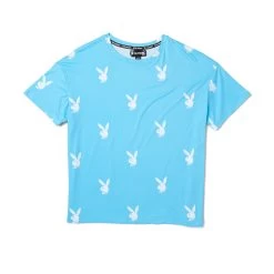 Women's All Over Bunny Tee -Playboy Clothing Playboy APO T Shirt Blue 01