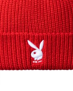 Rabbit Head Knit Beanie Red -Playboy Clothing Playboy Beanie Red 3