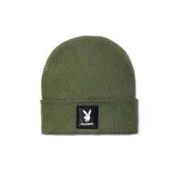 Knit Beanie With Logo Patch -Playboy Clothing Playboy Cuff Beanie green 1