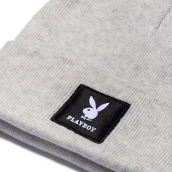 Knit Beanie With Logo Patch -Playboy Clothing Playboy Cuff Beanie grey 4 9812f9e8 8896 44f1 918d aa106569b16a
