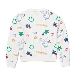 Women's Doodle Crew Neck Sweatshirt -Playboy Clothing Playboy Doodle Crew White 02