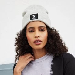 Knit Beanie With Logo Patch -Playboy Clothing Playboy Knit Patch Beanie