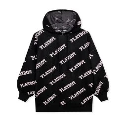 Women's Playboy Masthead Intarsia Knit Hoodie -Playboy Clothing Playboy MG Intarsia Knitted Co ord Hoodie Black 01