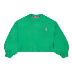Women's Back Graphic Oversized Knit Sweater 12 Women's Back Graphic Oversized Knit Sweater -Playboy Clothing Playboy MG Masthead Sweater Green 01 6013d260 9751 4cee 94b0 259d9a607282