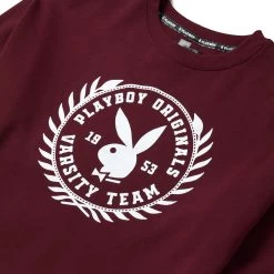 Women's Campus Varsity Crewneck -Playboy Clothing Playboy YM Varsity Crewneck Burgundy 03