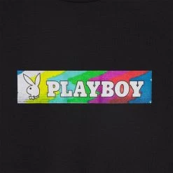 Playboy X Color Bars Static Women's Cropped T-Shirt -Playboy Clothing Playboy color Bars Static Womens Cropped T Shirt Black 03